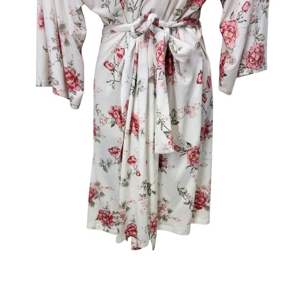 Floral Kimono Robe Belt L 93% Polyester & 7% Spandex‎ White & Pink Rose Pattern - Picture 5 of 9
